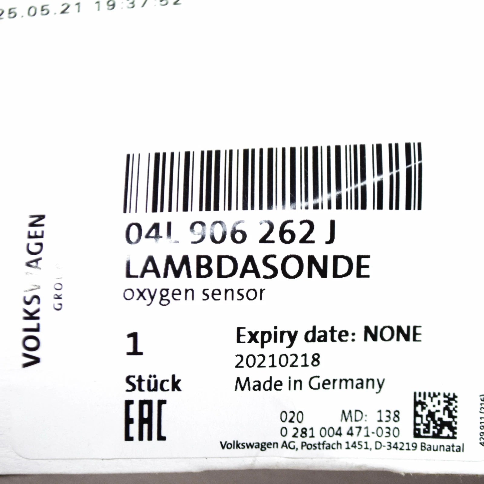 NEW VOLKSWAGEN PASSAT B8 3G2 LAMBDA EXHAUST OXYGEN SENSOR 04L906262J ORIGINAL