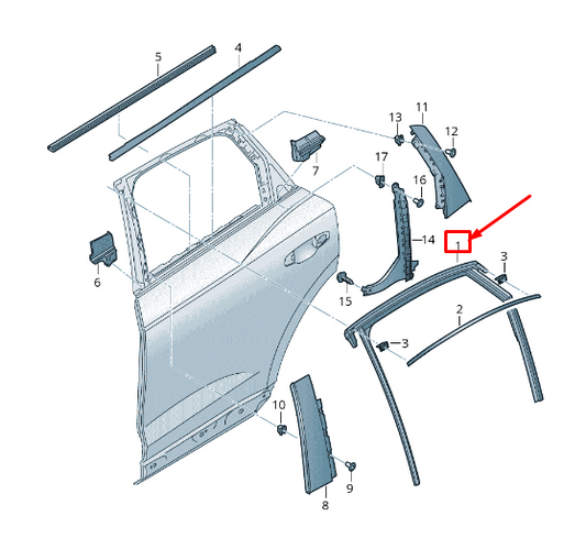 new audi q3 f3 rear right door window guide 83a839440 original