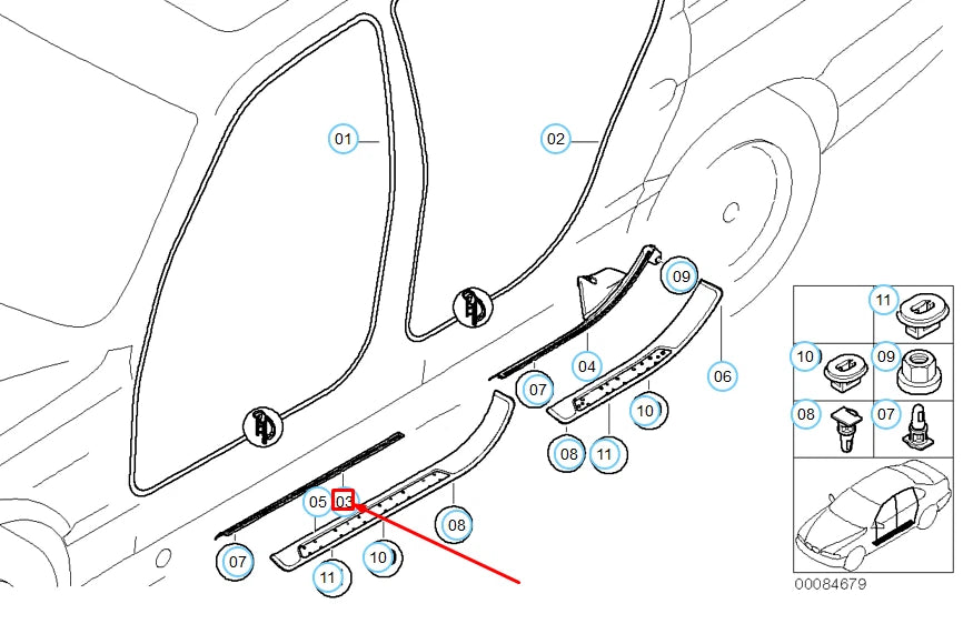 NEW BMW 7 E38 FRONT LEFT DOOR SILL STRIP 51478174503 8174503 ORIGINAL