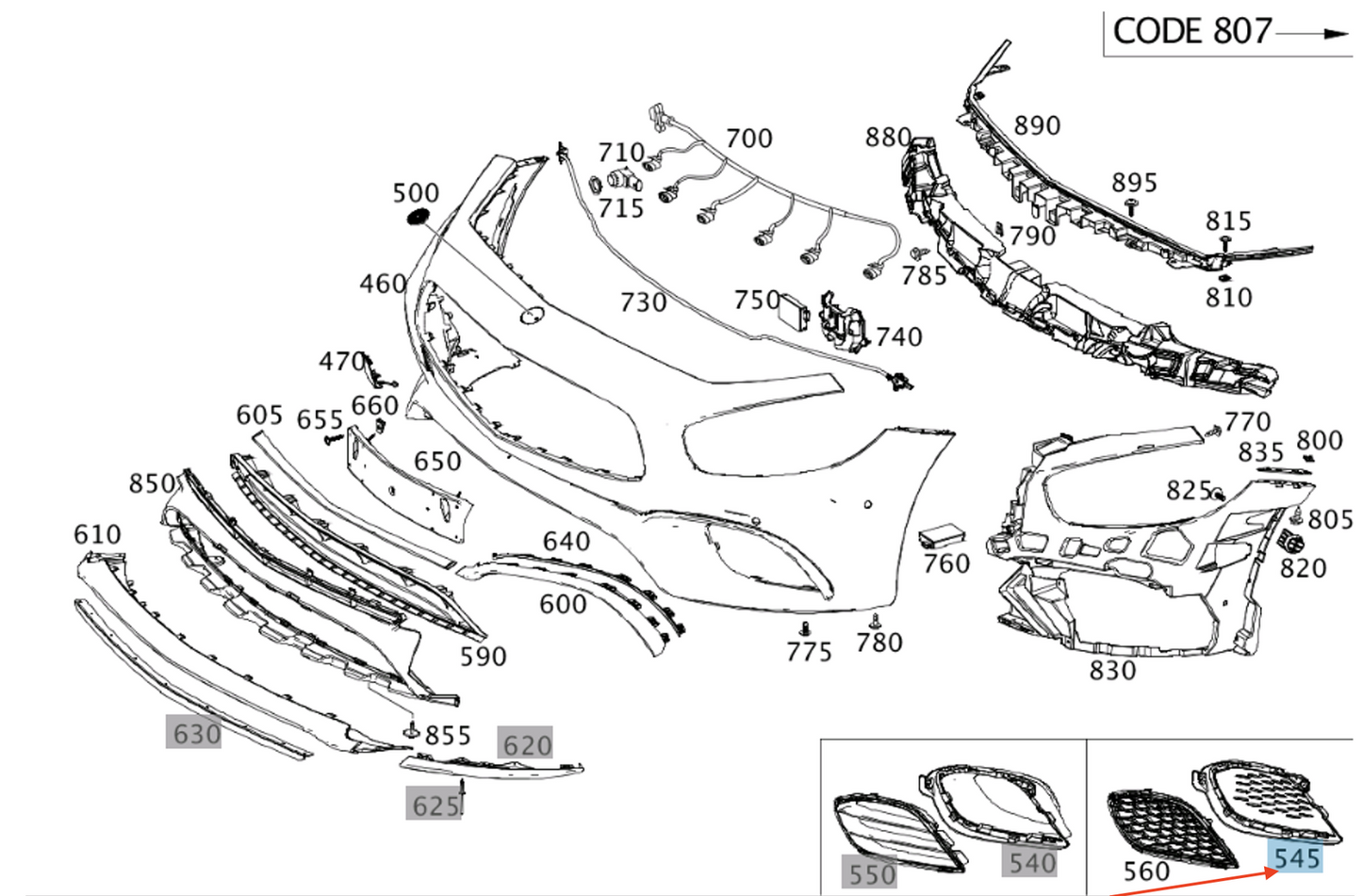 new mercedes-benz sl r231 front right lower grille cap a2318858600 original