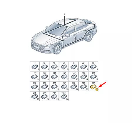 NEW VOLKSWAGEN ARTEON 3H7 38 PIN FLAT CONTACT HOUSING 5K0971636 ORIGINAL