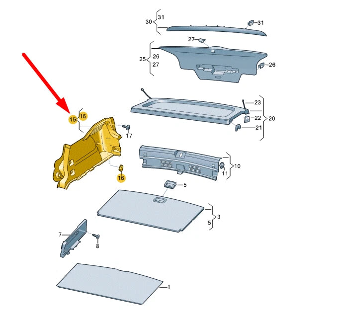 NEW VOLKSWAGEN ID.3 E11 LEFT LUGGAGE COMPARTMENT TRIM 10A867427BCA9 ORIGINAL