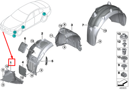 new bmw 7 g11 front left wheel arch bottom cover 51757347023 7347023 original