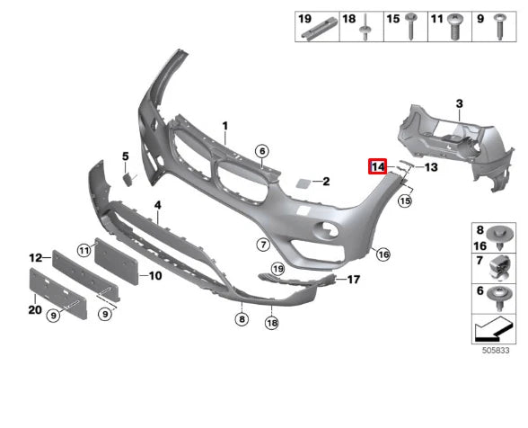 NEW BMW X1 F48 FRONT RIGHT BUMPER INSERT 51117354770 ORIGINAL