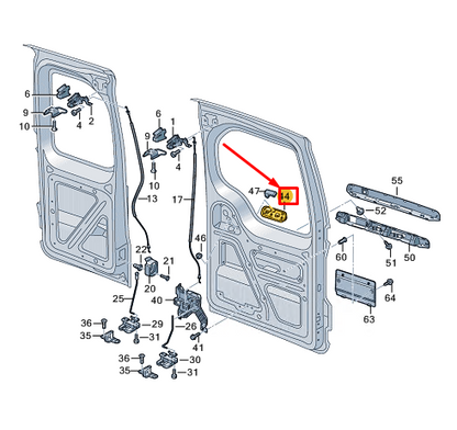 new vw caddy sb mk4 rear door handle with microswitch 2k7827562c original