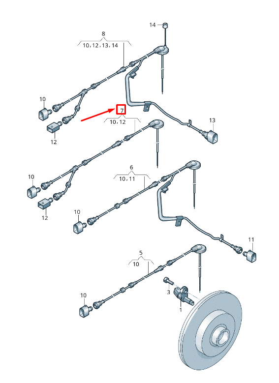 new vw cc 35 rear right abs wheel speed sensor wiring 3c0927904j original