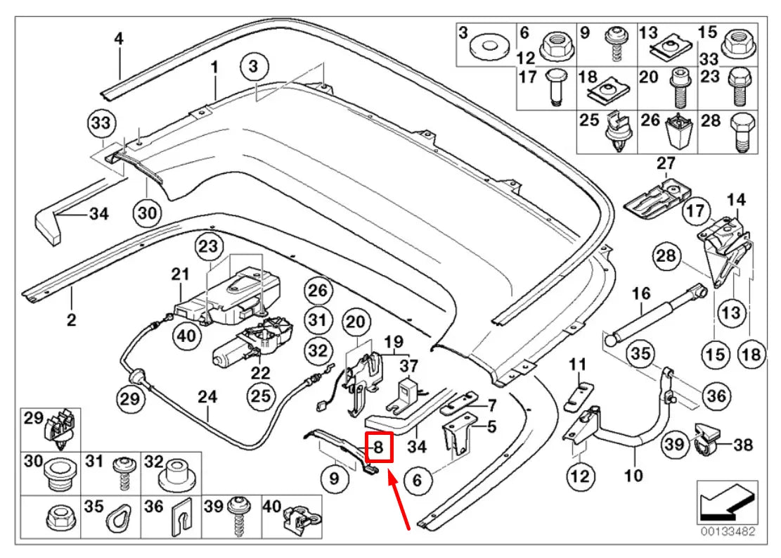 NEW BMW 3 E46 FRONT RIGHT CONVERTIBLE FLAP COVER 8233304 51178233304 ORIGINAL