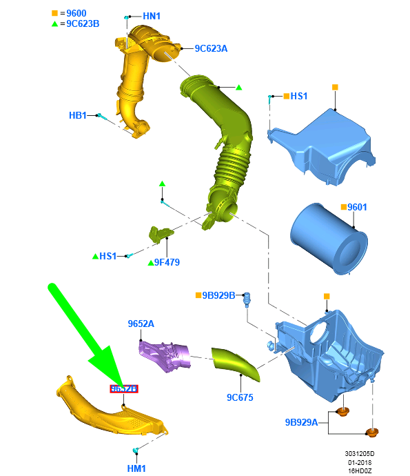 new ford kuga mk2 c520 air cleaner intake tube 5194526 cv61-9e635-ca original
