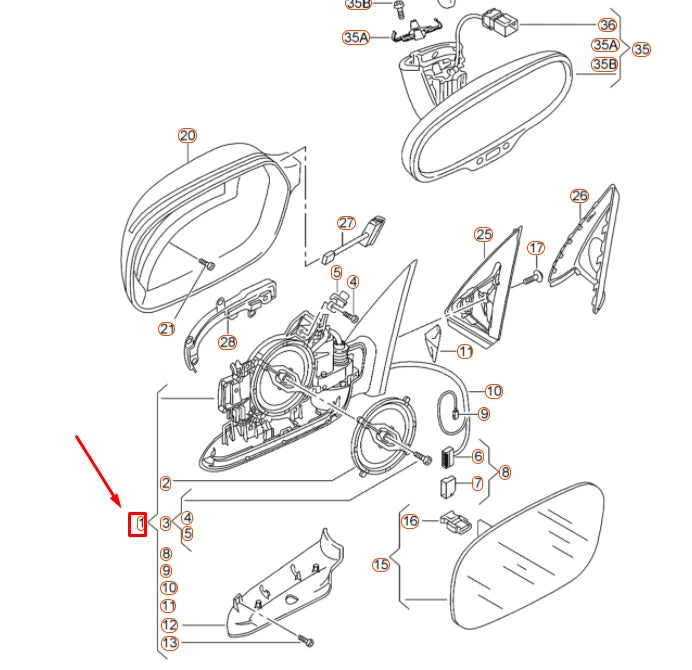 NEW AUDI Q3 8U FRONT LEFT DOOR MIRROR ASSEMBLY LHD 8U1857409FSP9 ORIGINAL