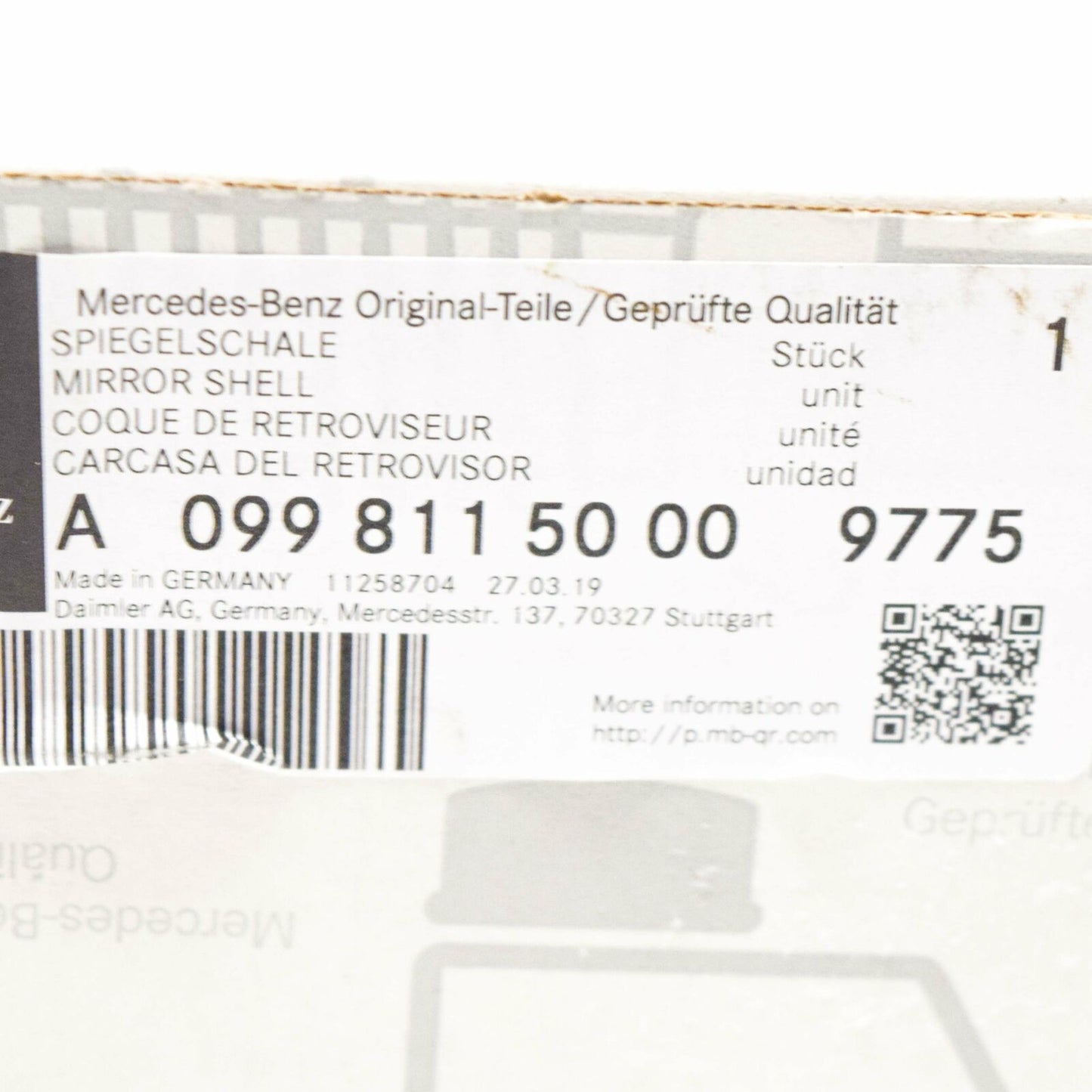 NEW MERCEDES-BENZ C-CLASS W205 RIGHT MIRROR COVER A09981150009775 LHD ORIGINAL