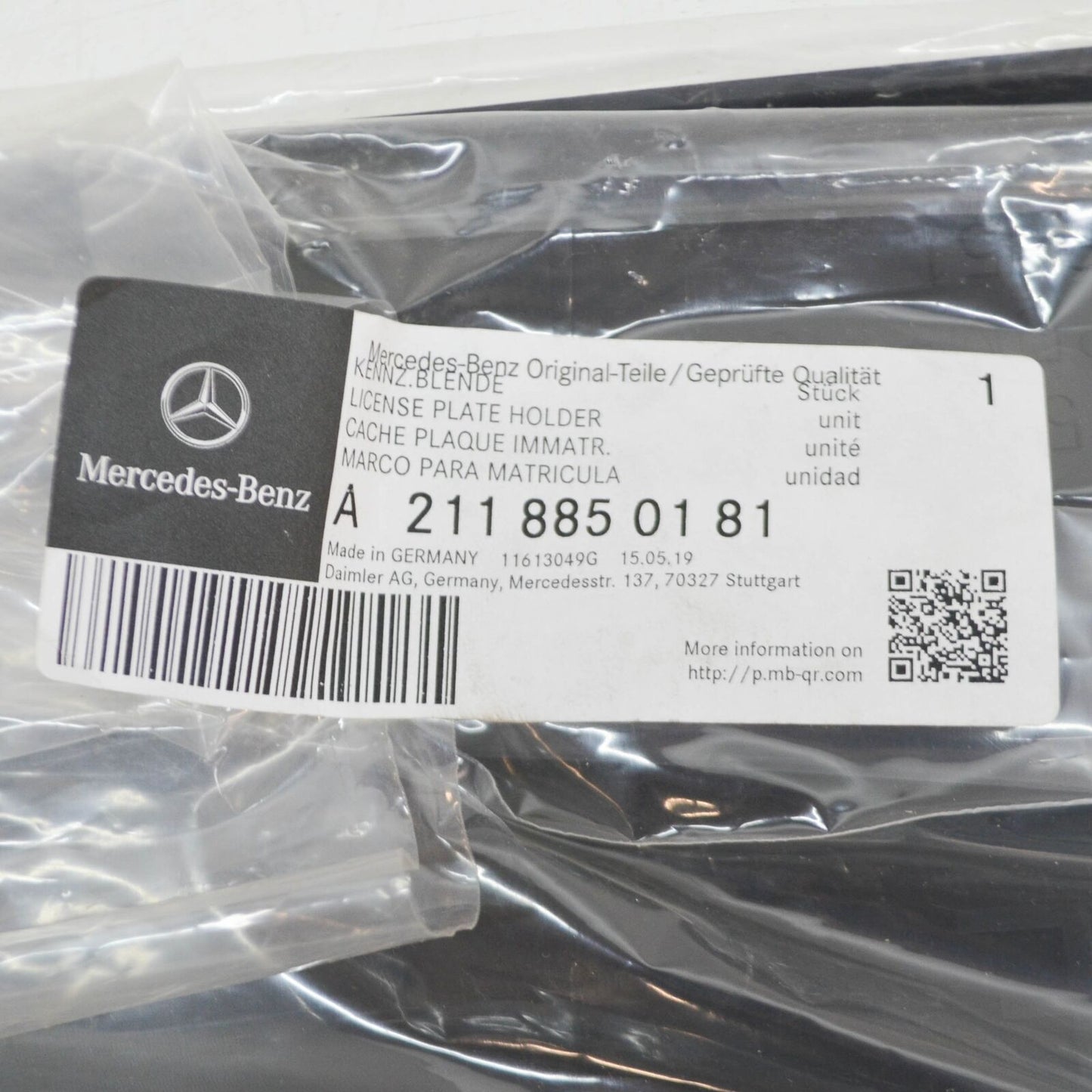 NEW MB E W211 FRONT BUMPER LICENSE PLATE FILLER A2118850181 ORIGINAL