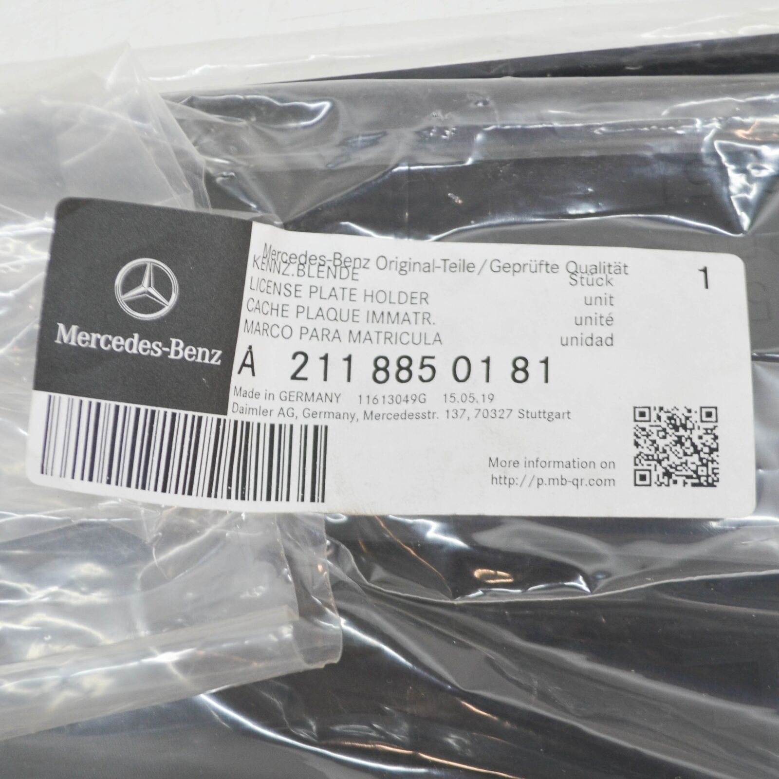 NEW MB E W211 FRONT BUMPER LICENSE PLATE FILLER A2118850181 ORIGINAL