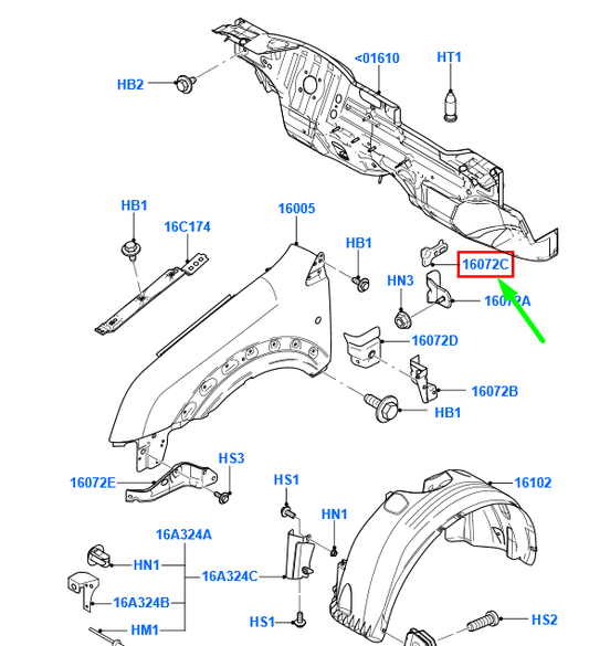 new ford transit connect mk1 front left fender lower bracket 4595890 original