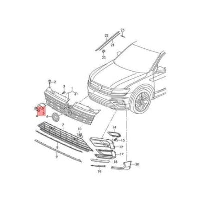 NEW VW TIGUAN MK2 FRONT RADIATOR GRILLE R-LINE BRACKET 5NA8539579B9 ORIGINAL