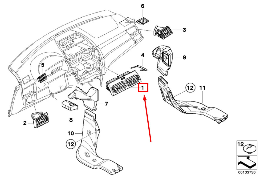 NEW BMW X3 E83 CENTER CONSOLE AIR VENT 64223415965 3415965 ORIGINAL