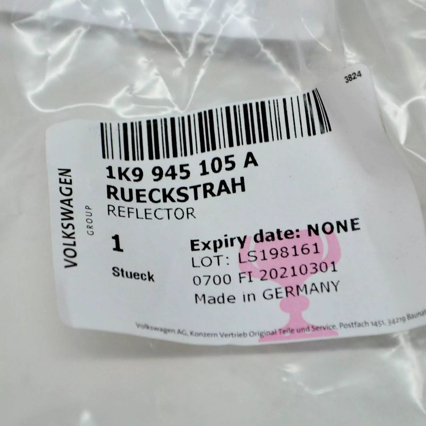 NEW VOLKSWAGEN GOLF MK6 REAR BUMPER LEFT REFLECTOR 1K9945105A