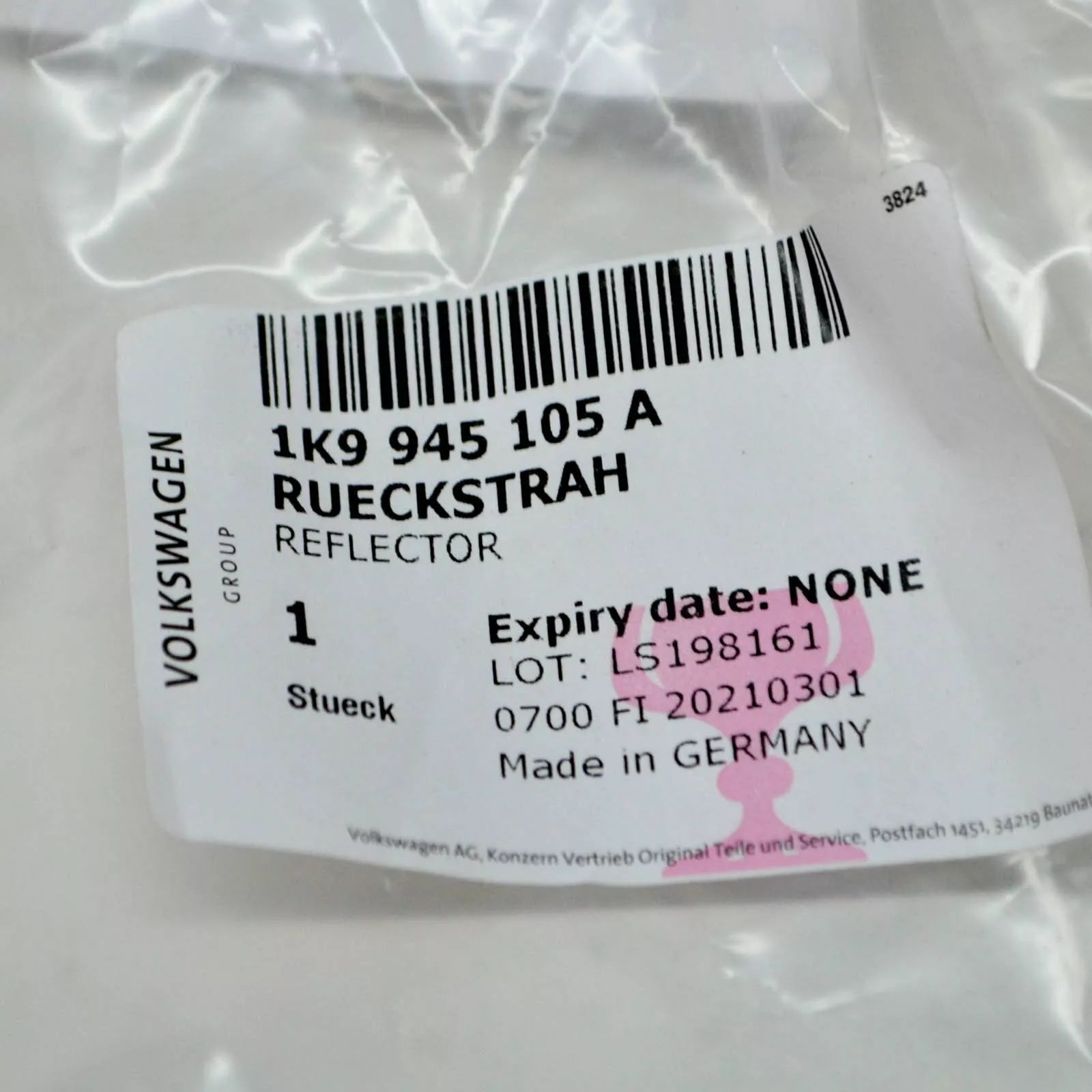 NEW VOLKSWAGEN GOLF MK6 REAR BUMPER LEFT REFLECTOR 1K9945105A