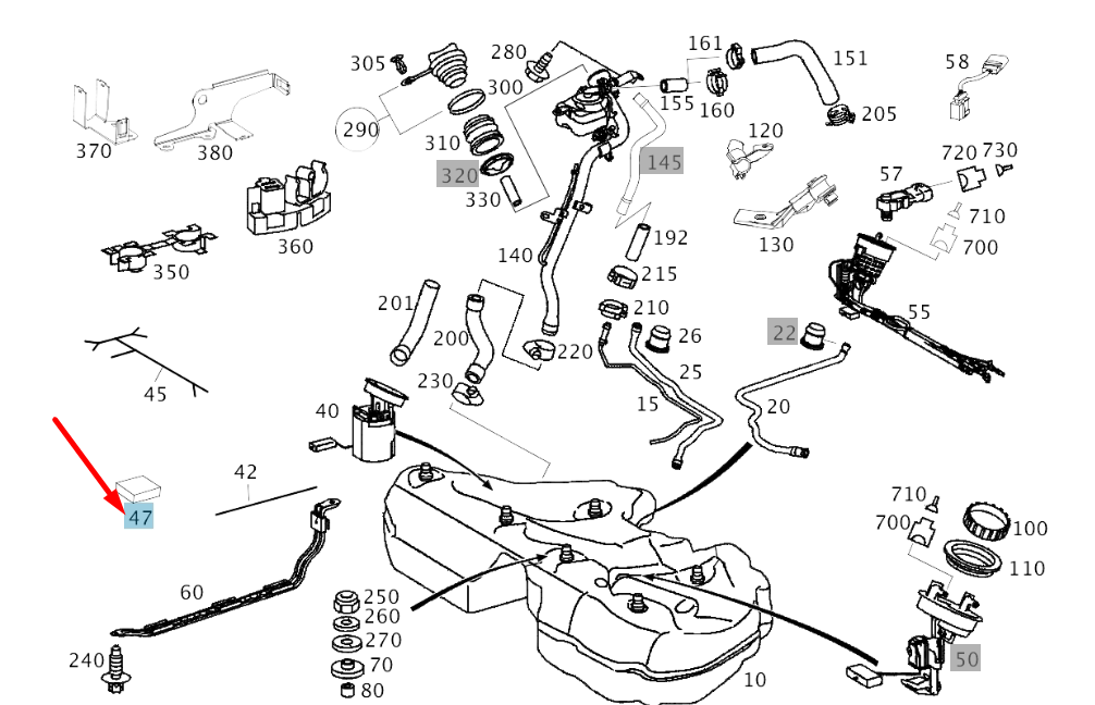 new mb cls c219 amg fuel pump wiring feed-through grommet a2039970481 original