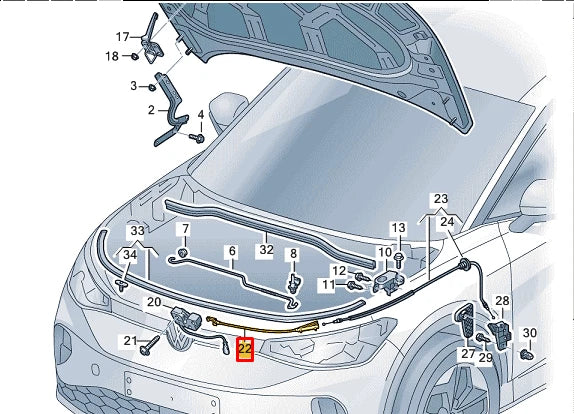 NEW VOLKWAGEN ID.4 E21 FRONT BONNET HOOD LOD LOCK CABLE LHD 11B823531A ORIGINAL