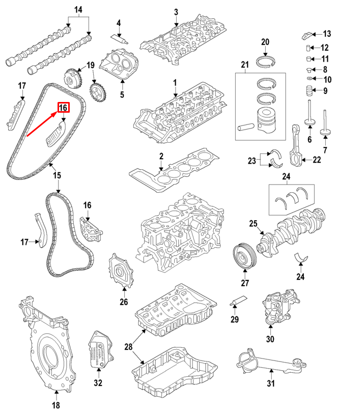 NEW AUDI A3 SPORTBACK 8V ENGINE LOWER TIMING CHAIN TENSIONER 07K109467K ORIGINAL