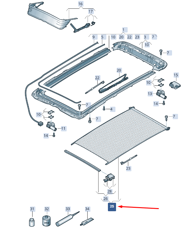 new skoda superb mk3 sunroof roller sunblind 3g9877307dfg2 original