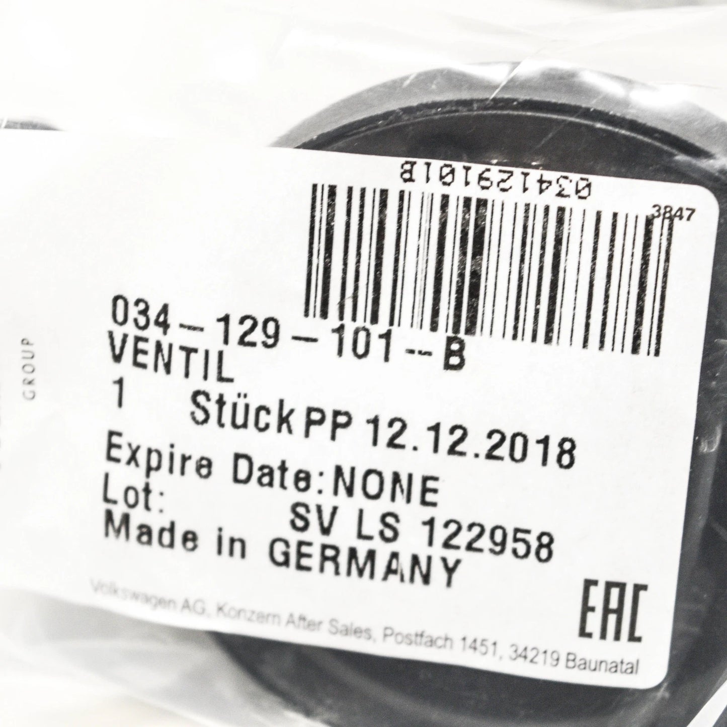 NEW AUDI A4 AVANT B5 PRESSURE RELIEF VALVE 034129101B ORIGINAL