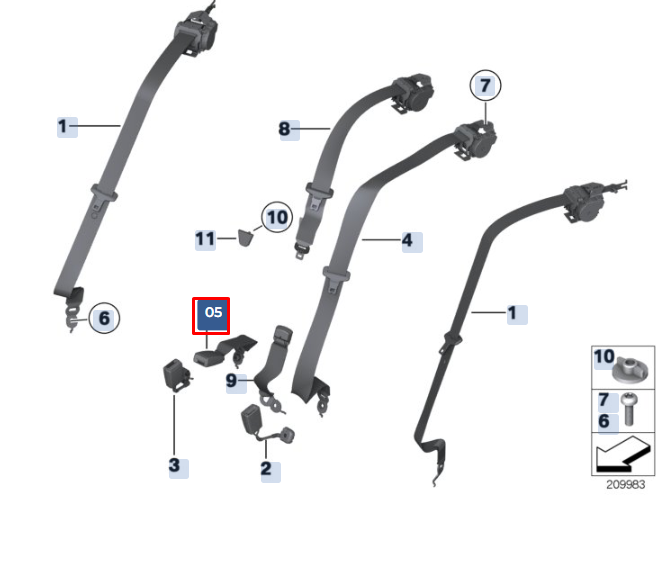 new bmw 5 f10 rear center seat belt buckle 72117238665 7238665 original
