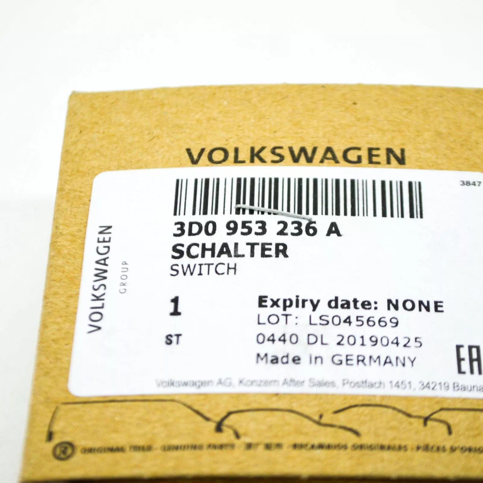 NEW VOLKSWAGEN PHAETON GP2 FRONT HOOD OPEN MICRO SWITCH LHD 3D0953236A