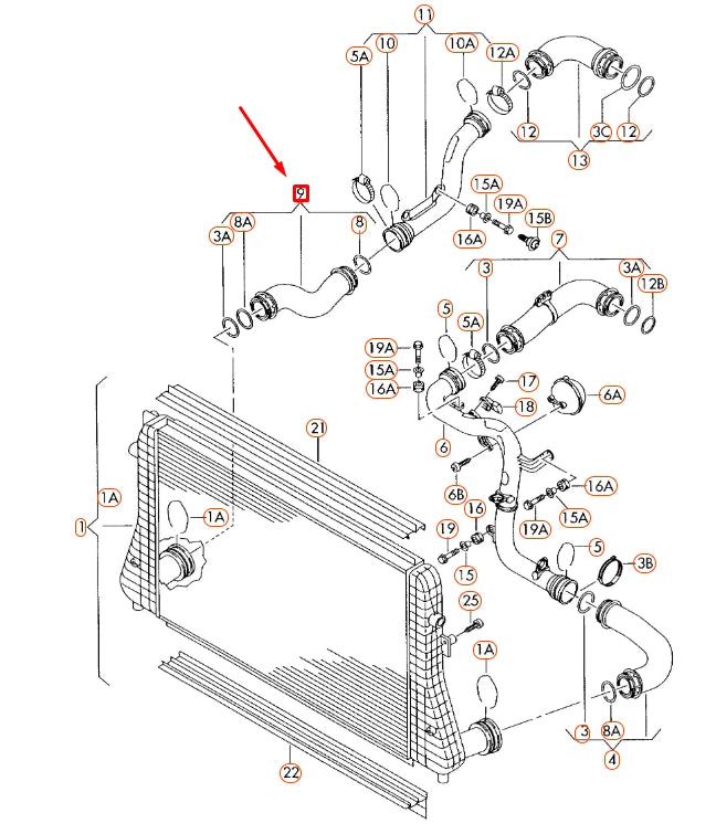 NEW AUDI A3 8P CHARGE AIR COOLER RETURN PRESSURE HOSE 3C0145834M ORIGINAL