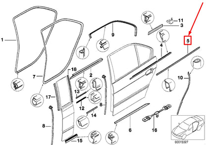 NEW BMW 5 E39 REAR LEFT EXTERIOR DOOR CHEST STRIP 51228159103 8159103 ORIGINAL
