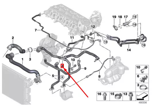 NEW BMW X1 F48 COOLANT PUMP HOSE 17128580486 8580486 ORIGINAL