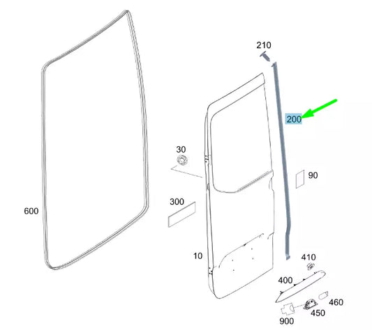 NEW MB SPRINTER W907 REAR LEFT BACK DOOR SEAL STRIP A9077820000