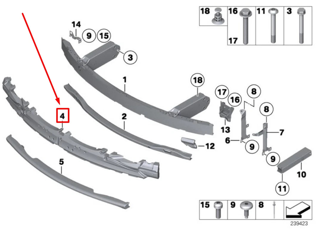 NEW BMW 7 F01, F02 FRONT BUMPER TOP IMPACT ABSORBER 51117304354 7304354 ORIGINAL