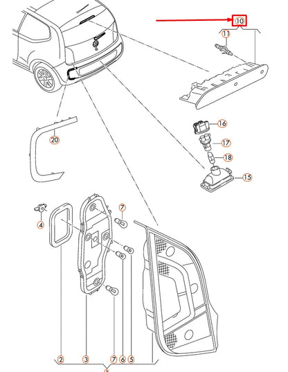 NEW VOLKSWAGEN UP 3RD THIRD STOP BRAKE LIGHT WITH SPRAY JET 3CN945087 ORIGINAL