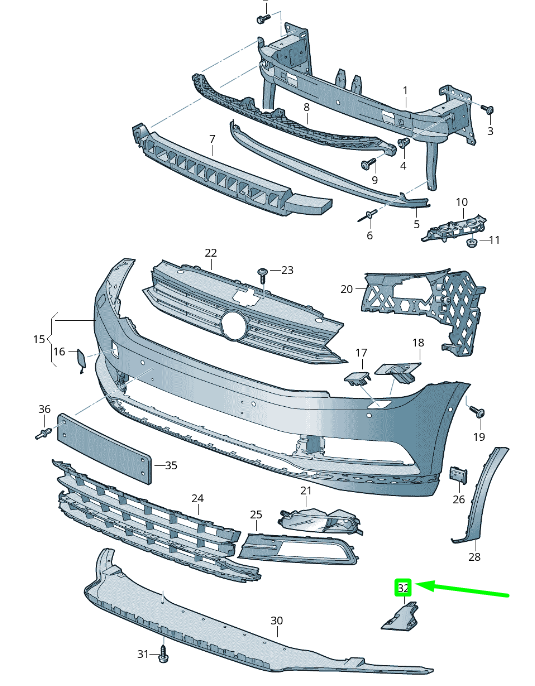 new volkswagen passat b8 3g front right bumper closing element 3g0805086