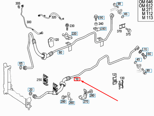 new mb clk c209 torque converter to oil cooler left hose a2092704796 original