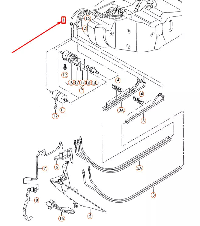 NEW VOLKSWAGEN BEETLE A5 FUEL FEED LINE 1K0201293J