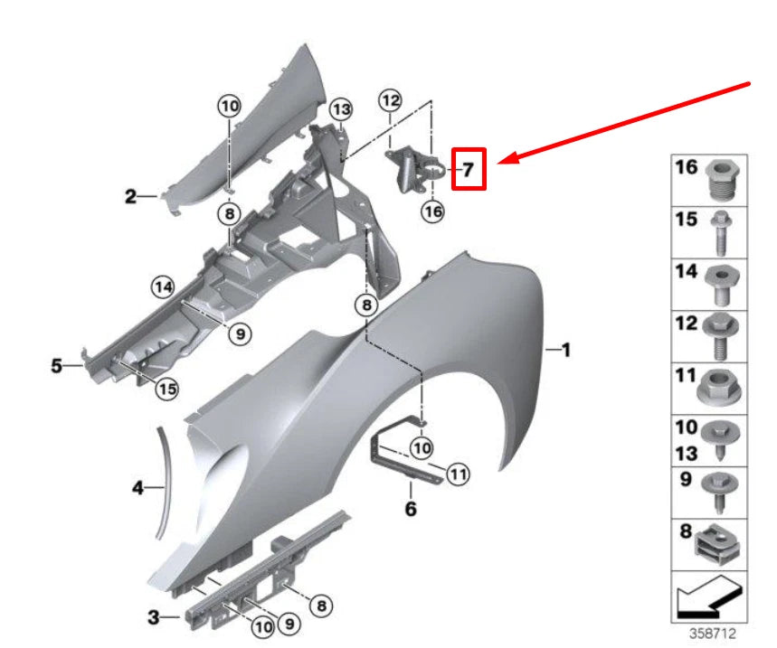 NEW BMW I8 I12 REAR LEFT QUARTER PANEL BRACKET 7431793 51437431793 ORIGINAL