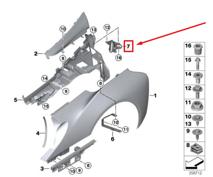 NEW BMW I8 I12 REAR LEFT QUARTER PANEL BRACKET 7431793 51437431793 ORIGINAL