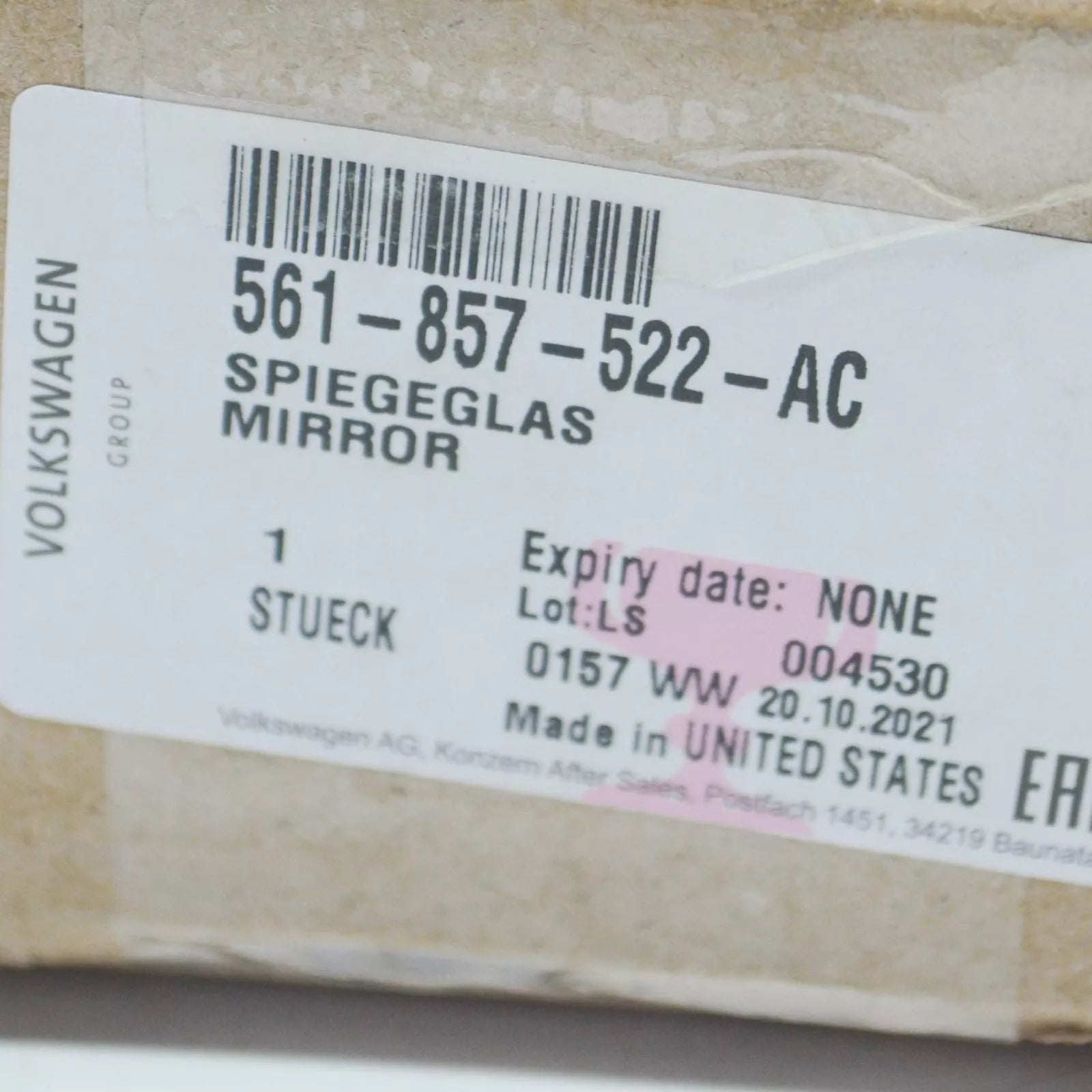 NEW VOLKSWAGEN PASSAT B8 FRONT RIGHT DOOR MIRROR GLASS 561857522AC ORIGINAL