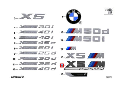 NEW BMW X5 M F95 REAR TRUNK BOOTLID BADGE 51148096408 8096408 ORIGINAL