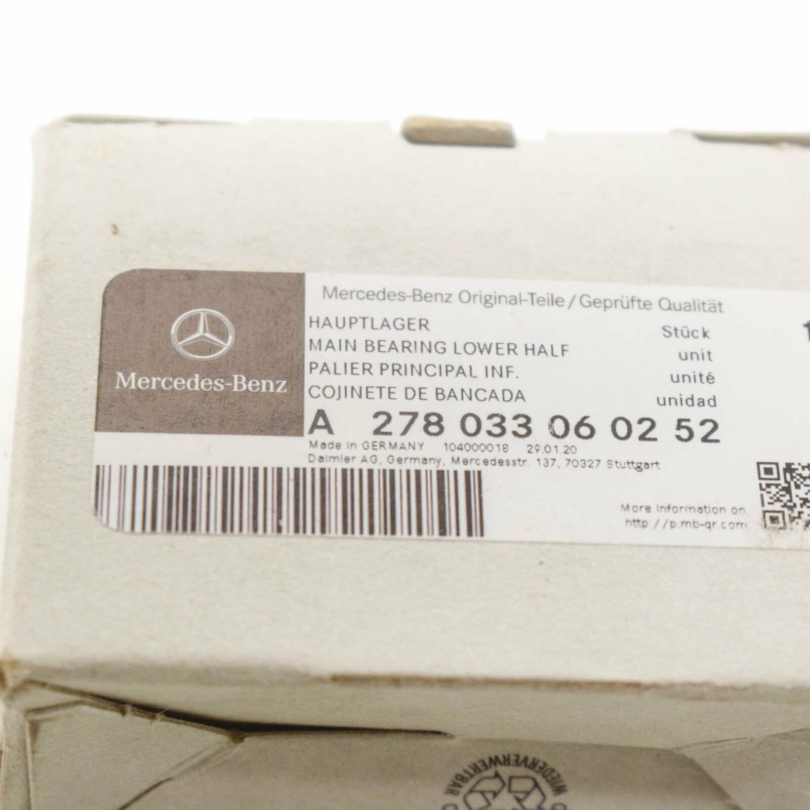 NEW MERCEDES-BENZ ML W166 CRANKSHAFT MAIN BEARING LOWER HALF A278033060252
