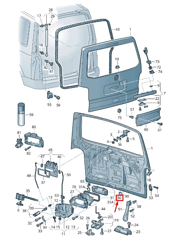 NEW VW TRANSPORTER V T5 7E REAR TAILGATE HANDLE 7E5827565DGRU ORIGINAL