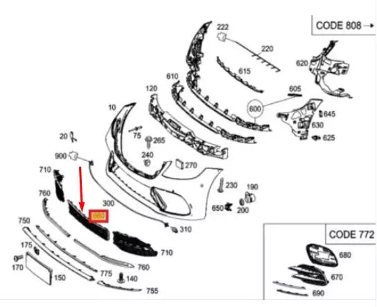NEW MERCEDES-BENZ S W222 FRONT BUMPER LOWER GRILL A2228857100 ORIGINAL