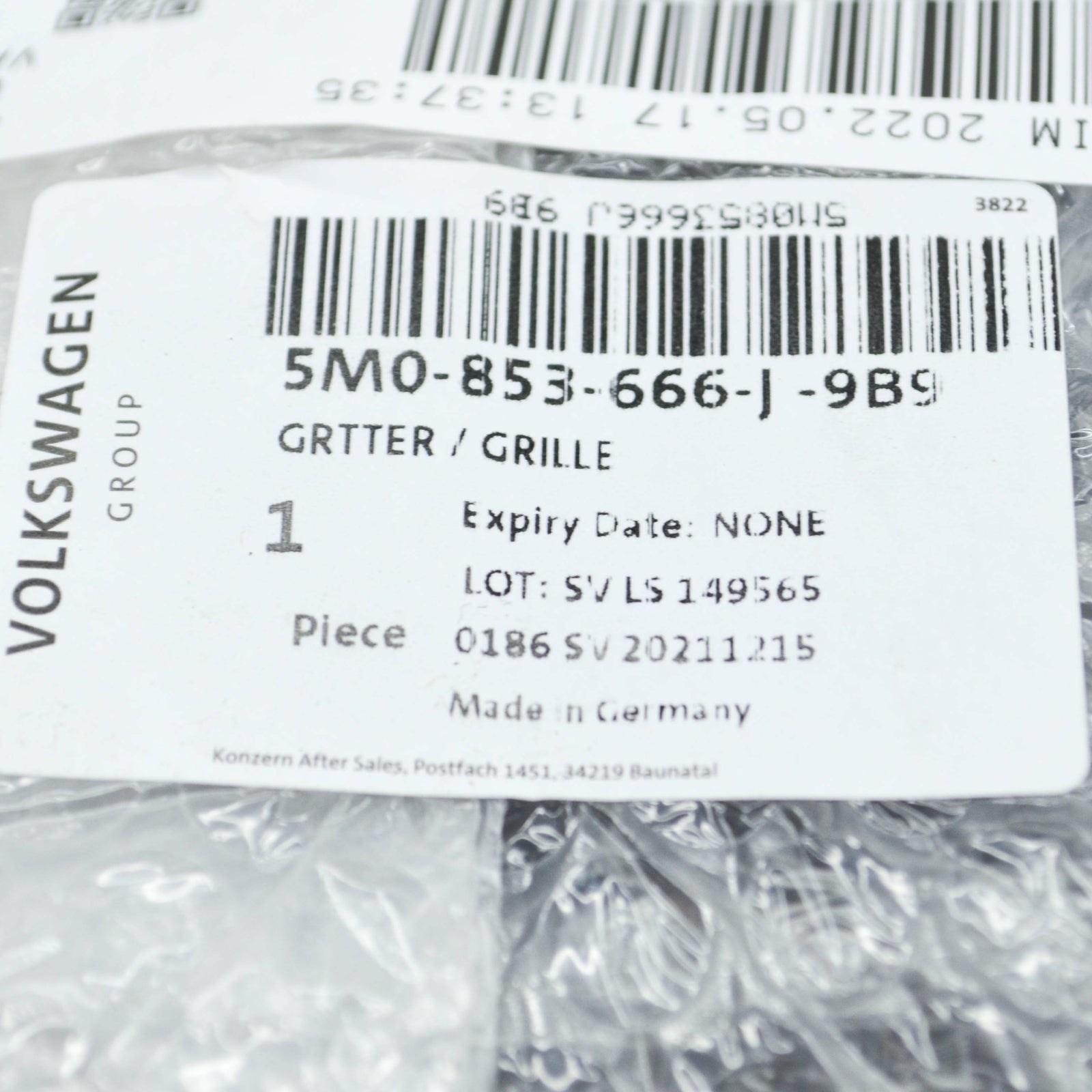 NEW VW GOLF MK5 PLUS FRONT BUMPER RIGHT VENT GRILLE 5M0853666J9B9 ORIGINAL