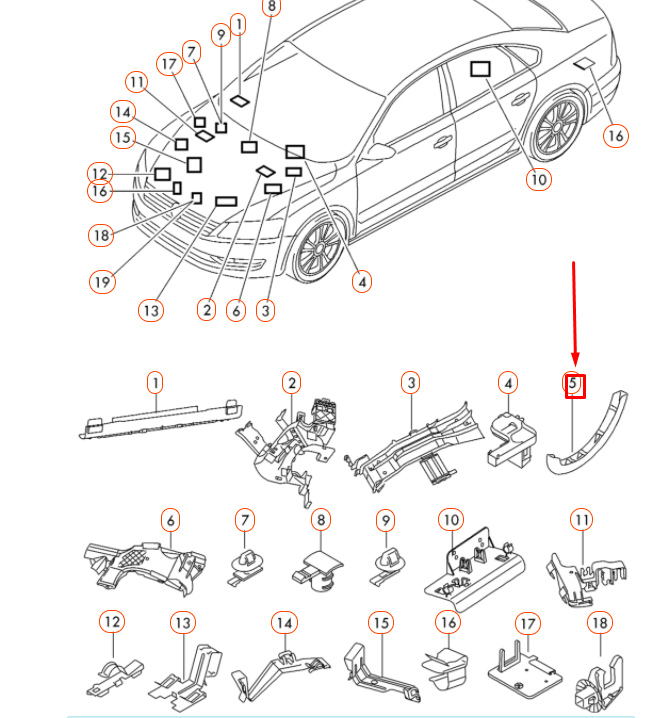 new vw passat b8 rear lid left hinge cable holder 56197182182v original