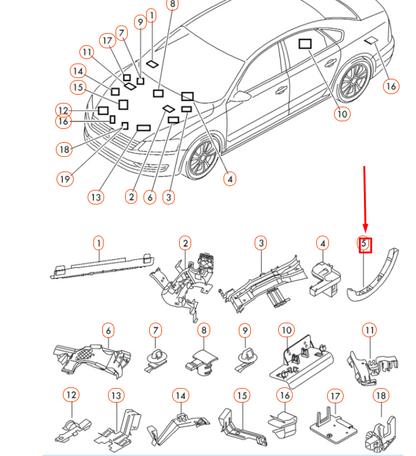 new vw passat b8 rear lid left hinge cable holder 56197182182v original