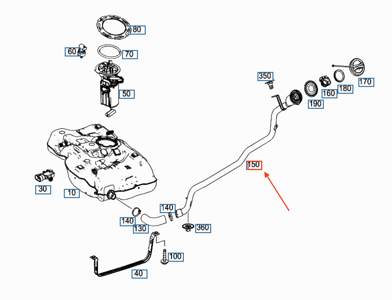 new mercedes-benz cla coupe c117 fuel filler neck upper a2464700420 original