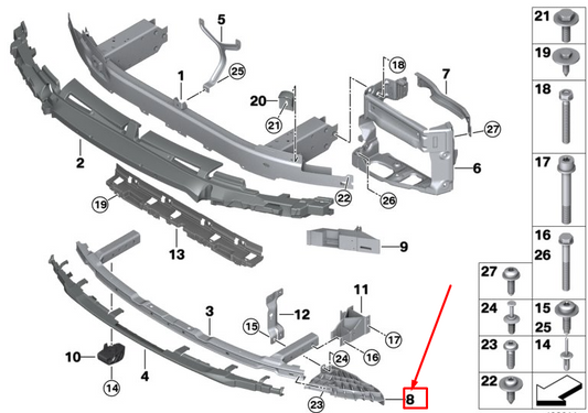 new bmw 6 gran turismo g32 front right bottom bumper brace 51118496128 original