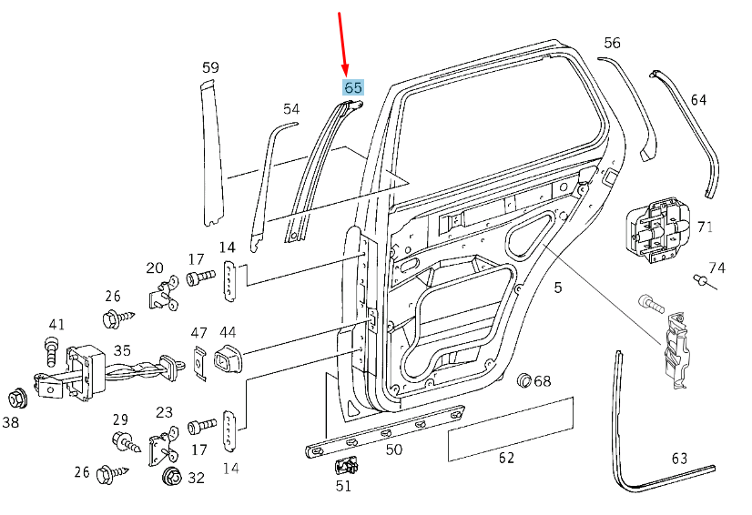 new mb ml w163 rear door b-pillar right sealing frame a1637301678 original